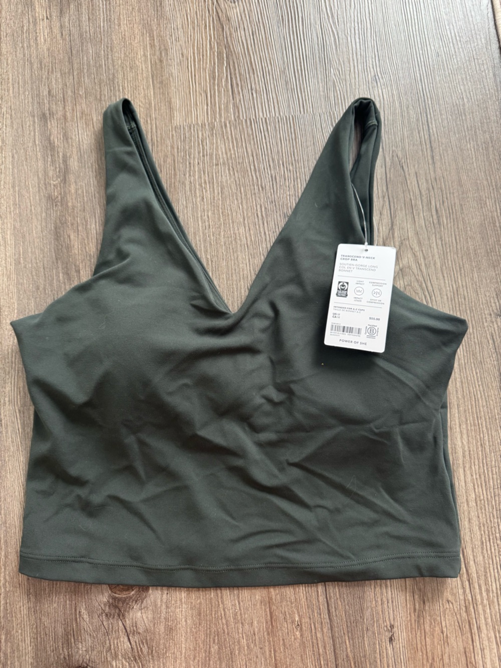 Athleta Olive Green Transcend V-Neck cropped Bra